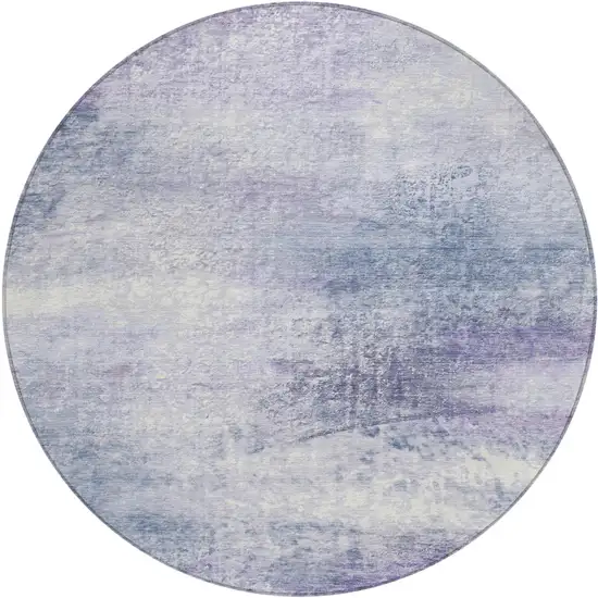 8' Lavender Blue And Ivory Round Abstract Washable Indoor Outdoor Area Rug Photo 1