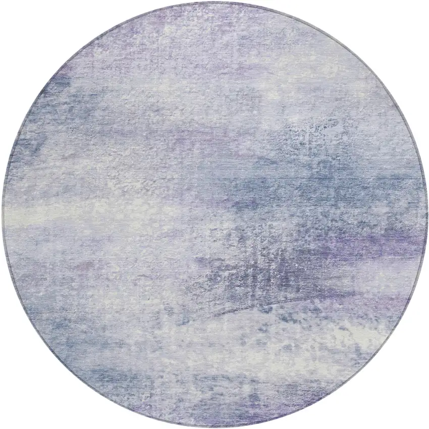 8' Lavender Blue And Ivory Round Abstract Washable Indoor Outdoor Area Rug Photo 1