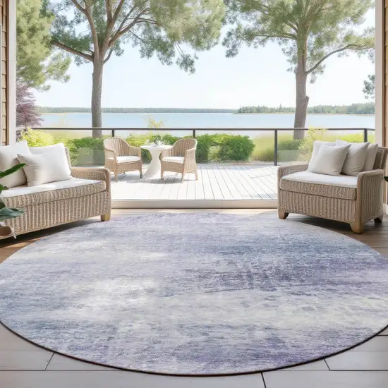 8' Lavender Blue And Ivory Round Abstract Washable Indoor Outdoor Area Rug Photo 4