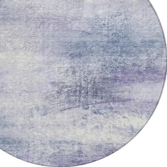 8' Lavender Blue And Ivory Round Abstract Washable Indoor Outdoor Area Rug Photo 2
