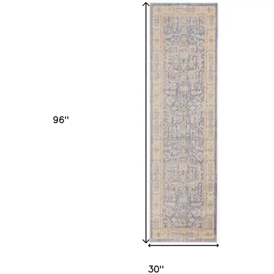 8' Lavender Blue Floral Power Loom Runner Rug Photo 8
