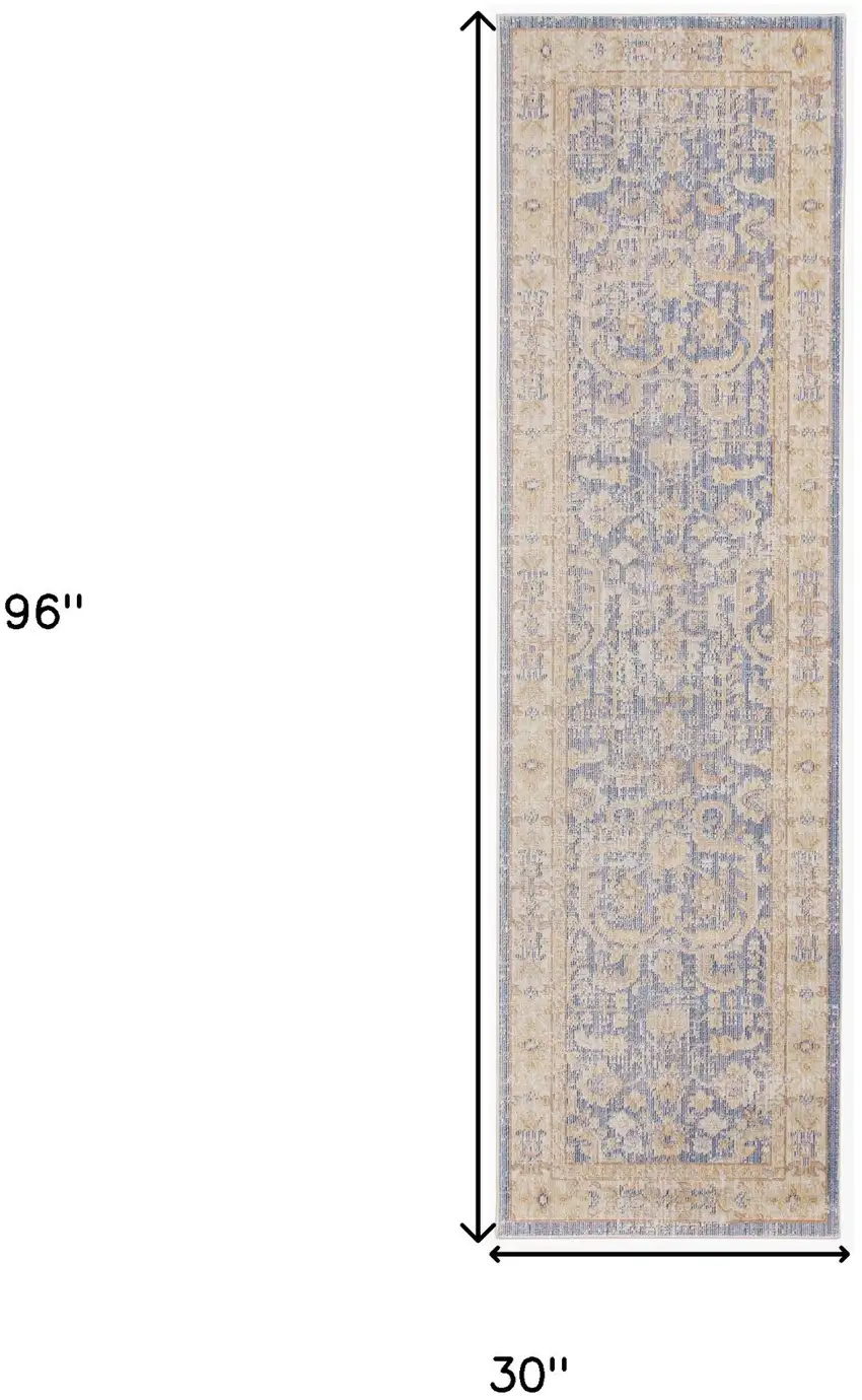8' Lavender Blue Floral Power Loom Runner Rug Photo 8