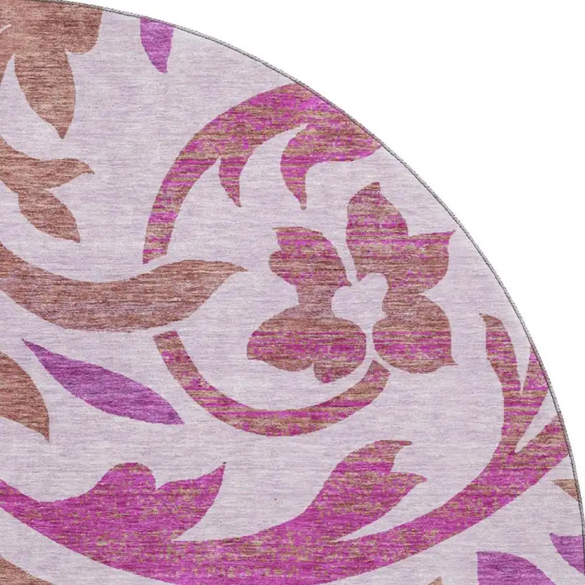 8' Lavender Blush And Ivory Floral Washable Round Rug With UV Protection Photo 3