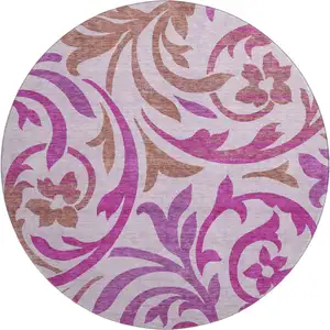 Photo of 8' Lavender Blush And Ivory Floral Washable Round Rug With UV Protection