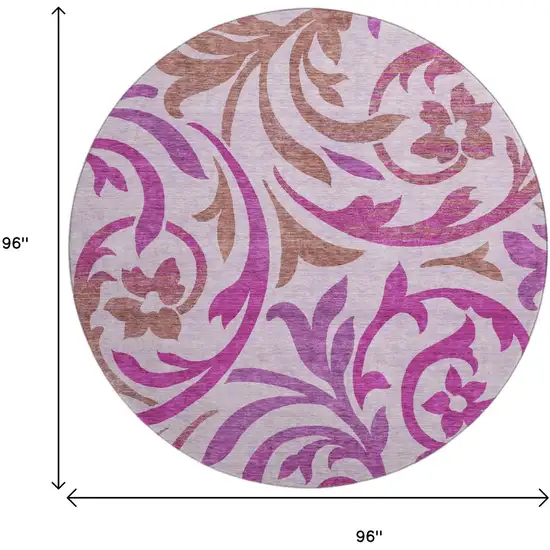 8' Lavender Blush And Ivory Floral Washable Round Rug With UV Protection Photo 3