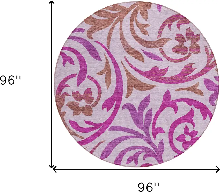 8' Lavender Blush And Purple Round Floral Washable Indoor Outdoor Area Rug Photo 3