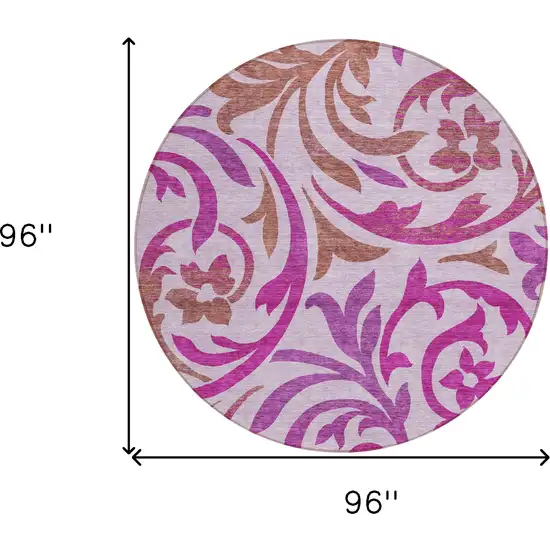 8' Lavender Blush And Purple Round Floral Washable Indoor Outdoor Area Rug Photo 3