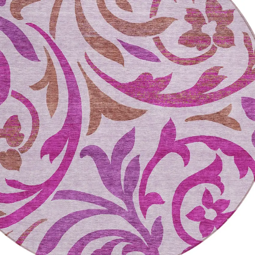 8' Lavender Blush And Purple Round Floral Washable Indoor Outdoor Area Rug Photo 4