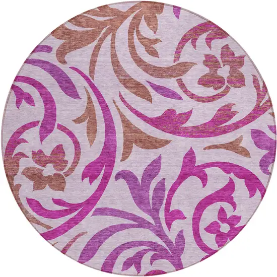 8' Lavender Blush And Purple Round Floral Washable Indoor Outdoor Area Rug Photo 1