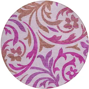 Photo of 8' Lavender Blush And Purple Round Floral Washable Indoor Outdoor Area Rug