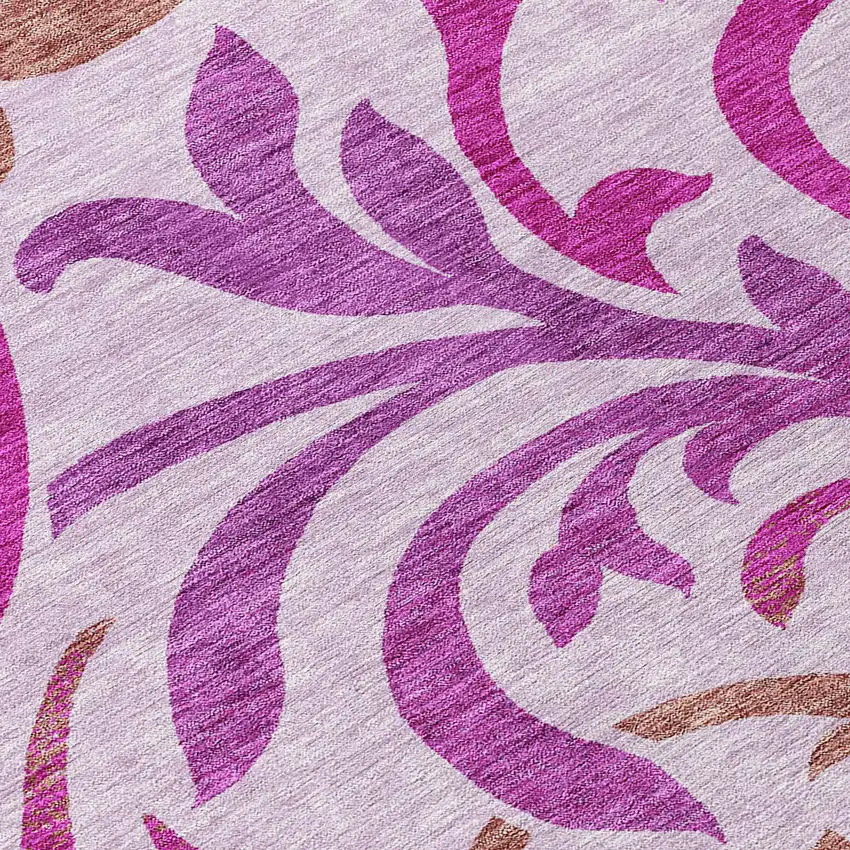 8' Lavender Blush And Purple Round Floral Washable Indoor Outdoor Area Rug Photo 8