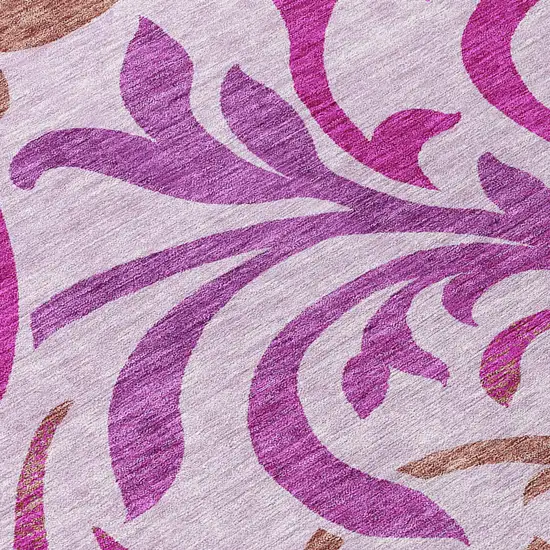 8' Lavender Blush And Purple Round Floral Washable Indoor Outdoor Area Rug Photo 8