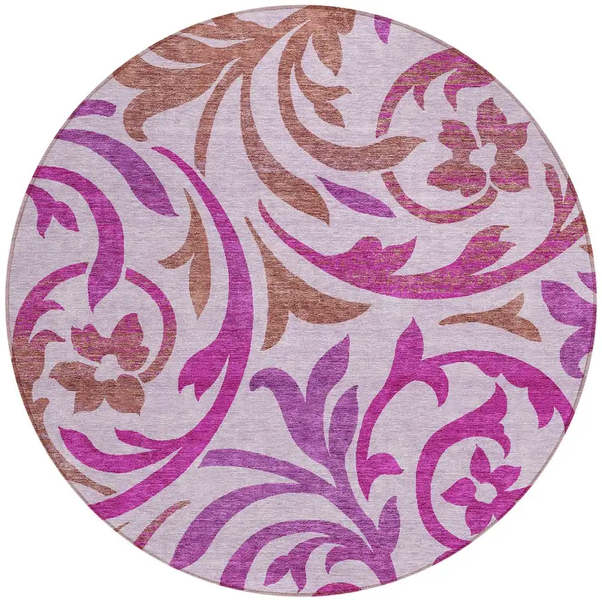 8' Lavender Blush And Purple Round Floral Washable Indoor Outdoor Area Rug Photo 5