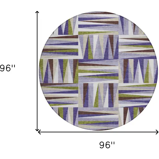 8' Lavender Brown And Green Round Geometric Washable Indoor Outdoor Area Rug Photo 3