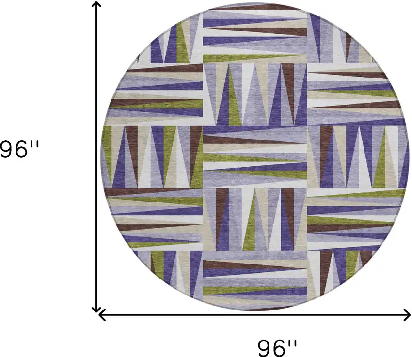 8' Lavender Brown And Green Round Geometric Washable Indoor Outdoor Area Rug Photo 3