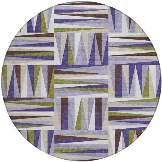 8' Lavender Brown And Green Round Geometric Washable Indoor Outdoor Area Rug Photo 2