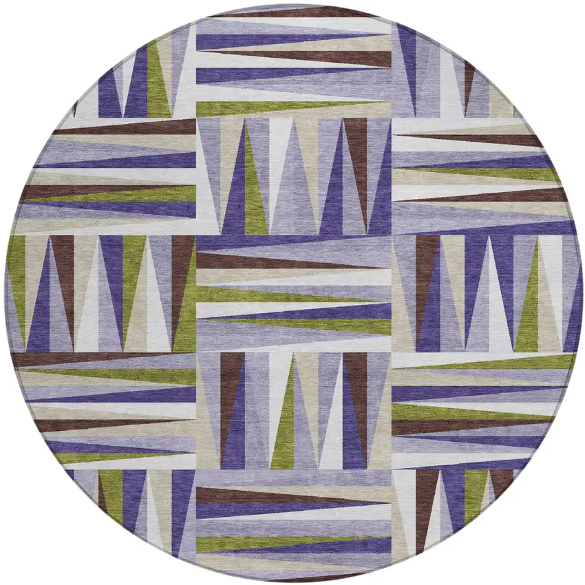8' Lavender Brown And Green Round Geometric Washable Indoor Outdoor Area Rug Photo 2