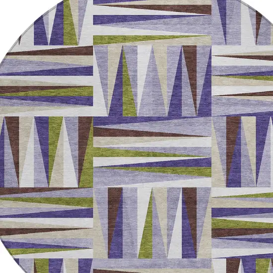 8' Lavender Brown And Green Round Geometric Washable Indoor Outdoor Area Rug Photo 4