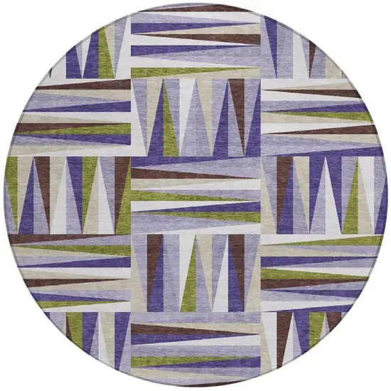 8' Lavender Brown And Green Round Geometric Washable Indoor Outdoor Area Rug Photo 6