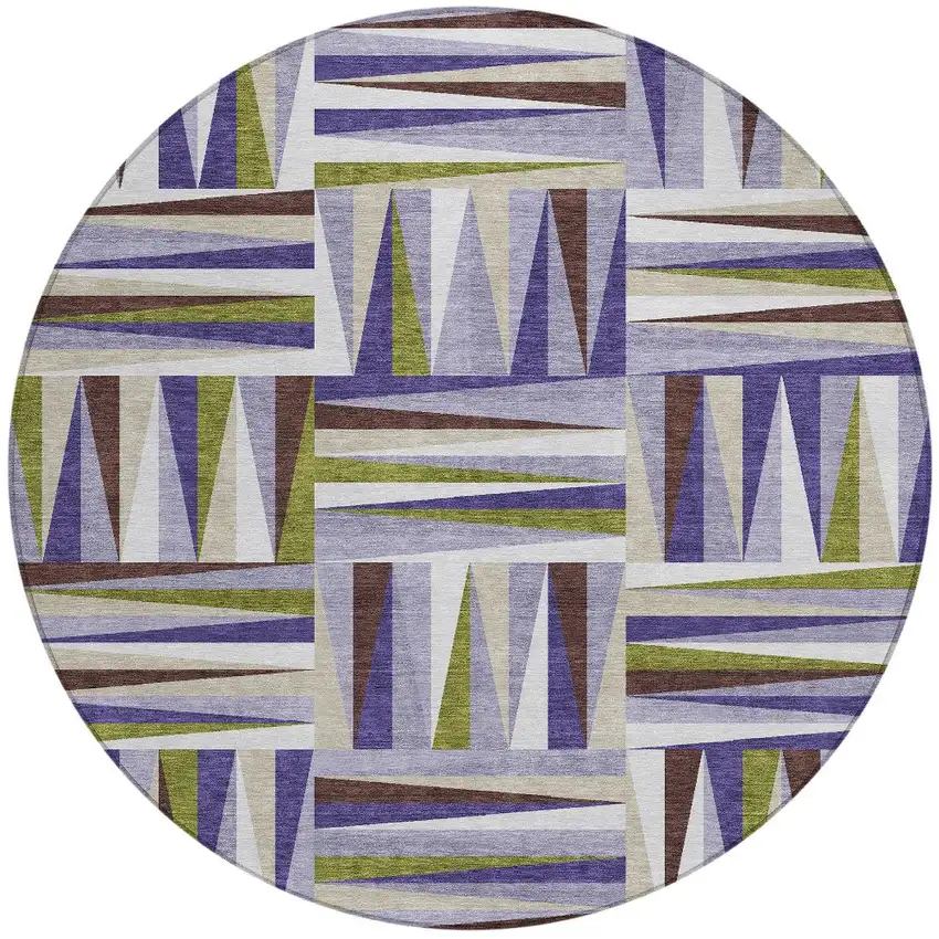 8' Lavender Brown And Green Round Geometric Washable Indoor Outdoor Area Rug Photo 6