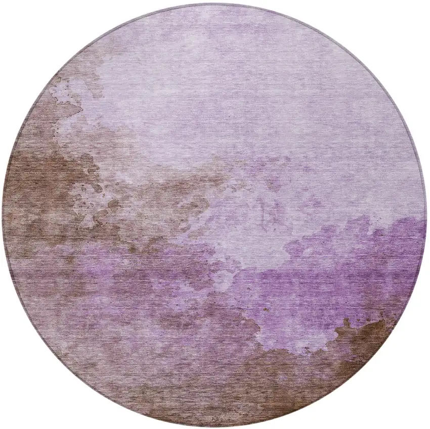 8' Lavender Brown And Ivory Round Abstract Washable Indoor Outdoor Area Rug Photo 5
