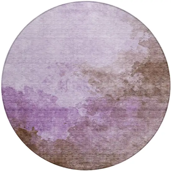 8' Lavender Brown And Ivory Round Abstract Washable Indoor Outdoor Area Rug Photo 2