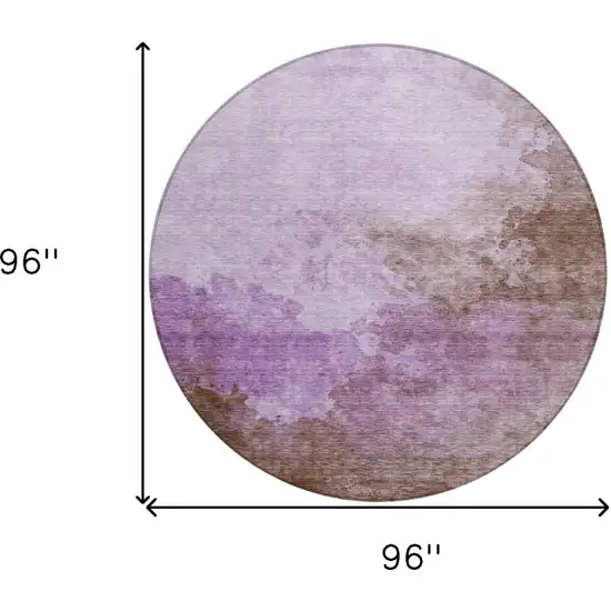 8' Lavender Brown And Ivory Round Abstract Washable Indoor Outdoor Area Rug Photo 8