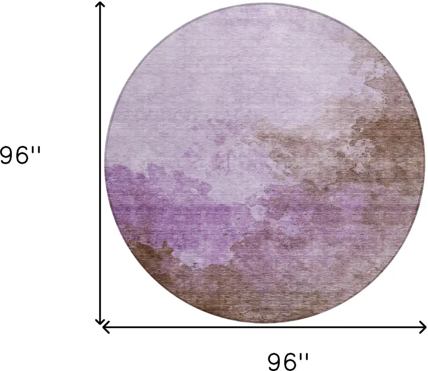 8' Lavender Brown And Ivory Round Abstract Washable Indoor Outdoor Area Rug Photo 8