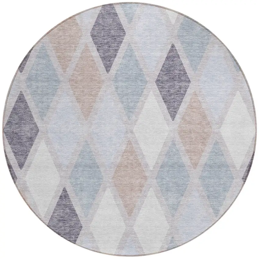 8' Lavender Brown And Ivory Round Geometric Washable Indoor Outdoor Area Rug Photo 5