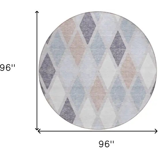 8' Lavender Brown And Ivory Round Geometric Washable Indoor Outdoor Area Rug Photo 3
