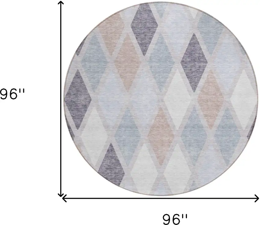 8' Lavender Brown And Ivory Round Geometric Washable Indoor Outdoor Area Rug Photo 3