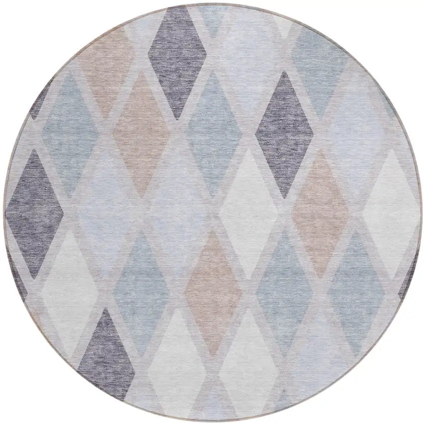 8' Lavender Brown And Ivory Round Geometric Washable Indoor Outdoor Area Rug Photo 2