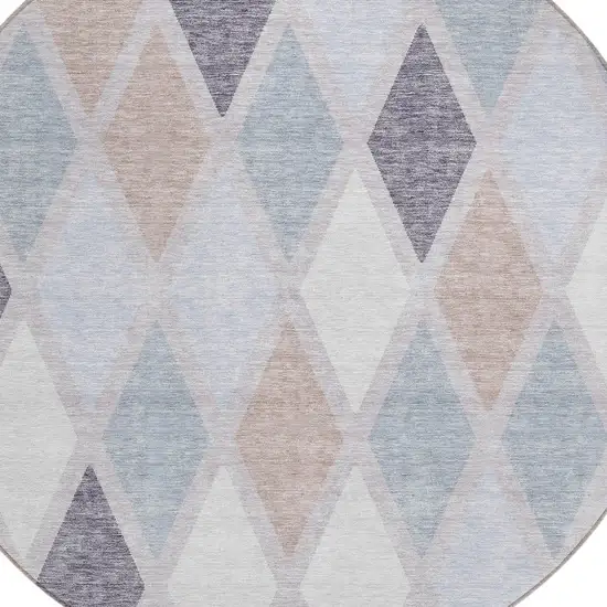 8' Lavender Brown And Ivory Round Geometric Washable Indoor Outdoor Area Rug Photo 4