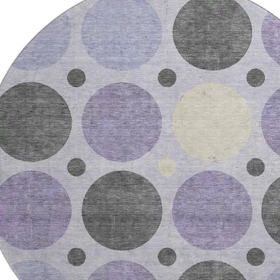 8' Lavender Charcoal And Ivory Geometric Washable Round Rug With UV Protection Photo 3