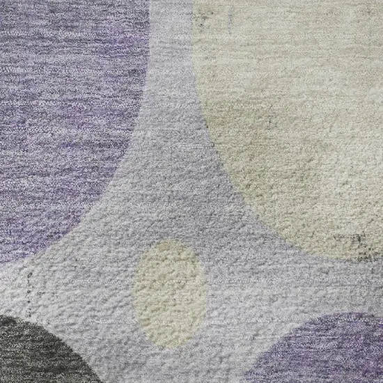 8' Lavender Charcoal And Ivory Geometric Washable Round Rug With UV Protection Photo 9