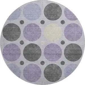Photo of 8' Lavender Charcoal And Ivory Geometric Washable Round Rug With UV Protection
