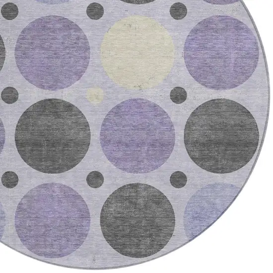 8' Lavender Charcoal And Ivory Round Geometric Washable Indoor Outdoor Area Rug Photo 4
