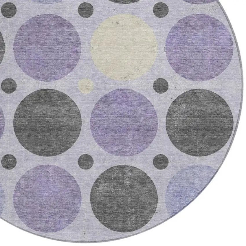 8' Lavender Charcoal And Ivory Round Geometric Washable Indoor Outdoor Area Rug Photo 4