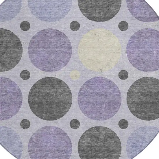 8' Lavender Charcoal And Ivory Round Geometric Washable Indoor Outdoor Area Rug Photo 8