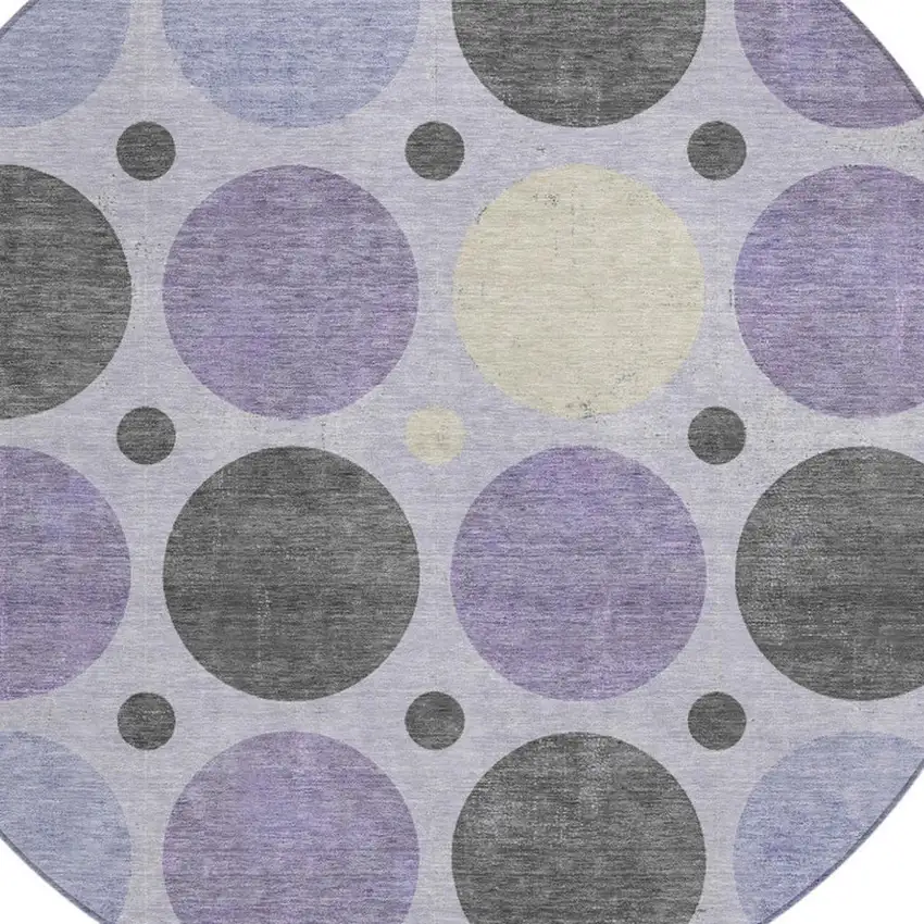 8' Lavender Charcoal And Ivory Round Geometric Washable Indoor Outdoor Area Rug Photo 8