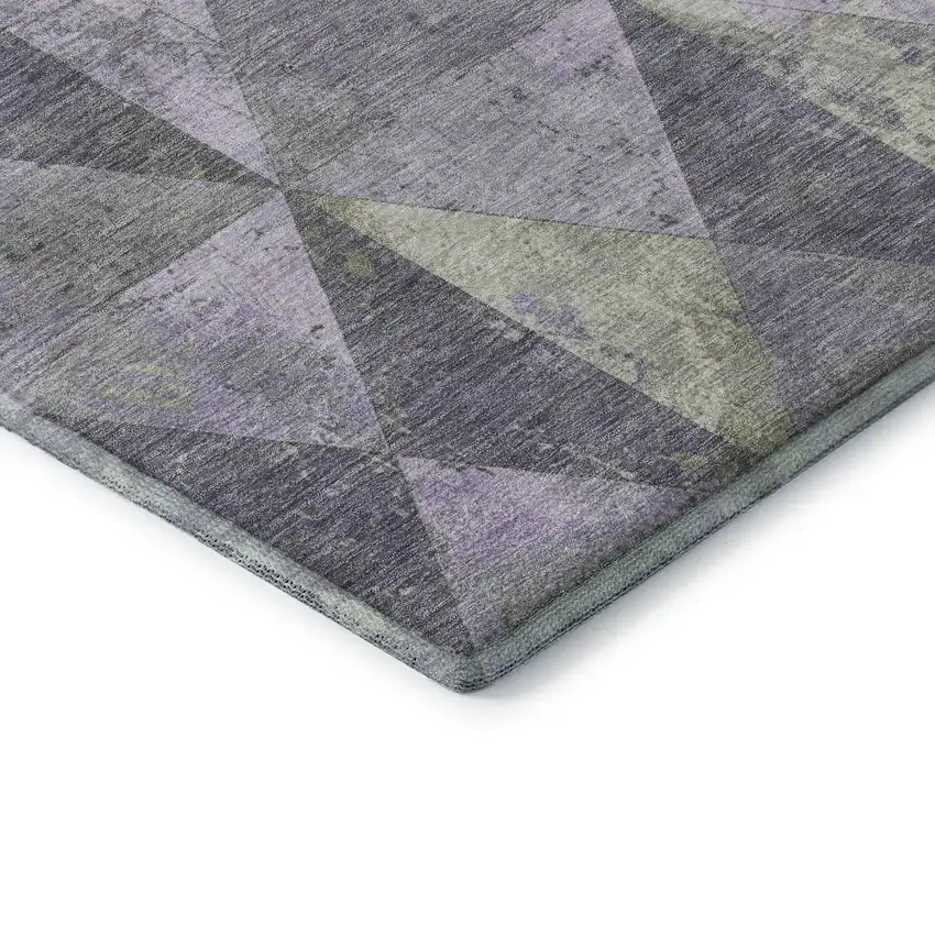 8' Lavender Fern Green And Ivory Geometric Washable Round Rug With UV Protection Photo 6