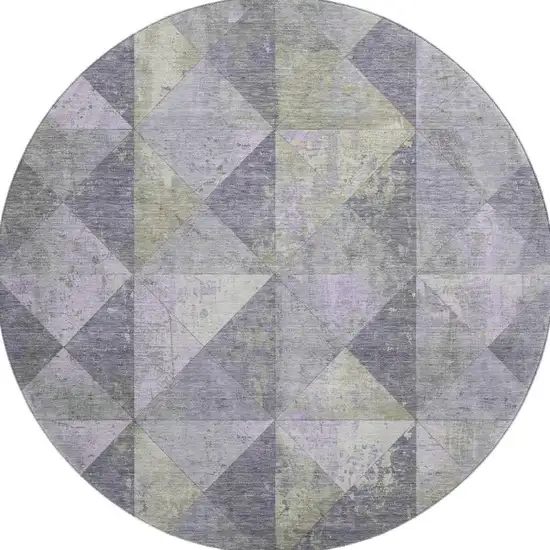 8' Lavender Fern Green And Ivory Geometric Washable Round Rug With UV Protection Photo 3