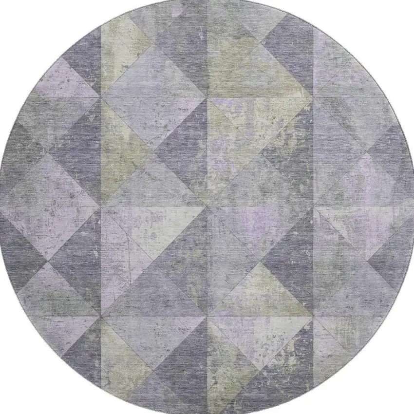 8' Lavender Fern Green And Ivory Geometric Washable Round Rug With UV Protection Photo 3