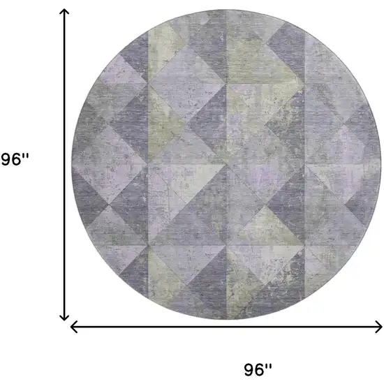 8' Lavender Fern Green And Ivory Geometric Washable Round Rug With UV Protection Photo 9