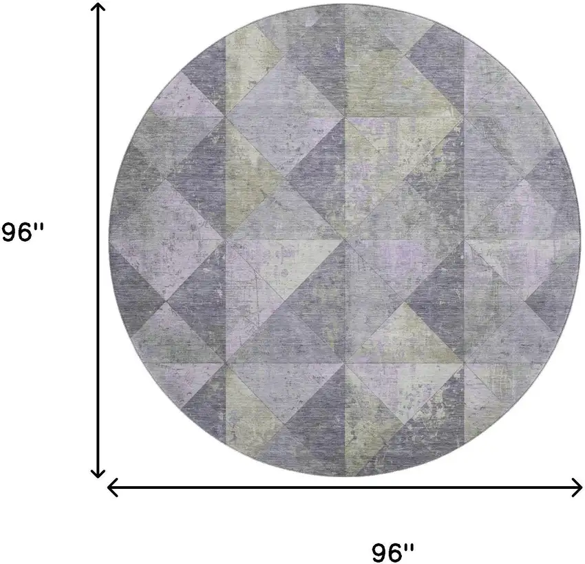 8' Lavender Fern Green And Ivory Geometric Washable Round Rug With UV Protection Photo 9