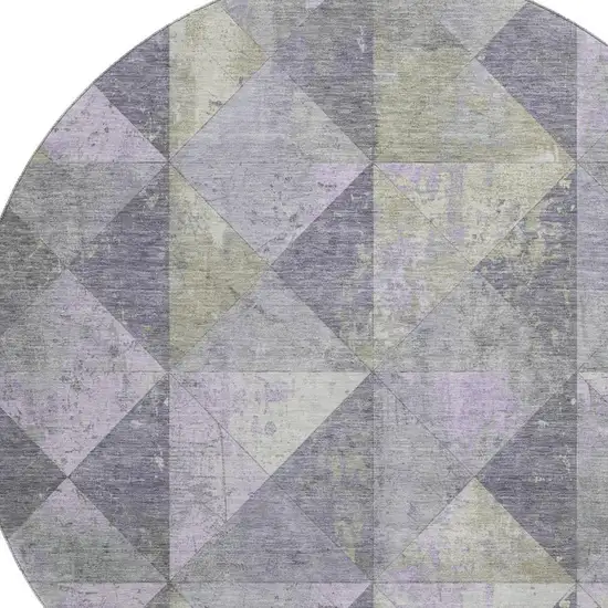 8' Lavender Fern Green And Ivory Geometric Washable Round Rug With UV Protection Photo 2