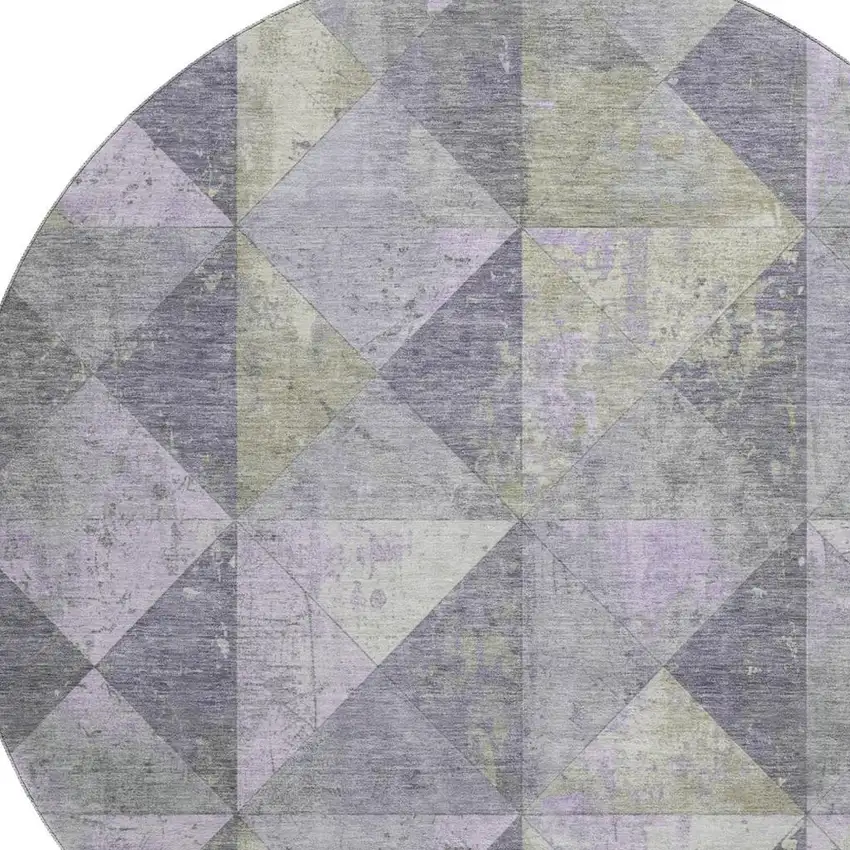8' Lavender Fern Green And Ivory Geometric Washable Round Rug With UV Protection Photo 2