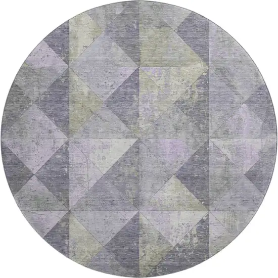 8' Lavender Fern Green And Ivory Geometric Washable Round Rug With UV Protection Photo 1
