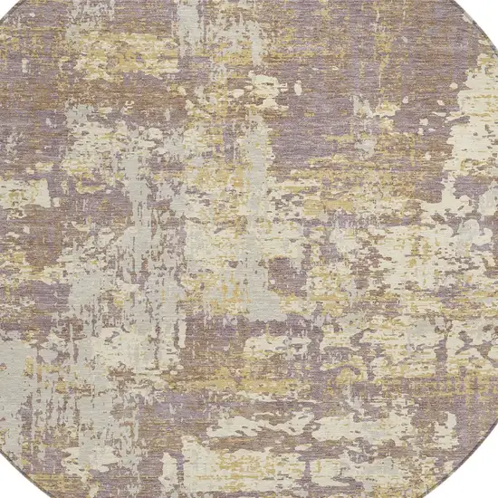 8' Lavender Gold And Beige Round Abstract Washable Indoor Outdoor Area Rug Photo 5