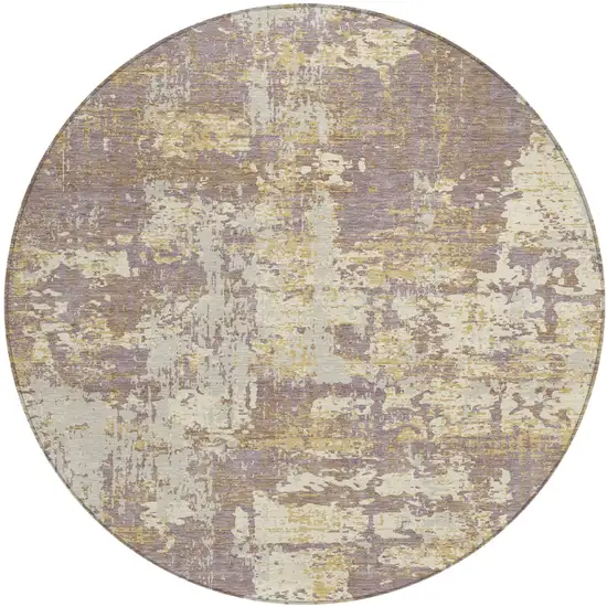 8' Lavender Gold And Beige Round Abstract Washable Indoor Outdoor Area Rug Photo 2